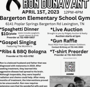 BENEFIT FOR RON DUNAVANT – SATURDAY APRIL 1, 2023, FROM 12 PM TO 4 PM