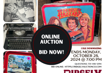 ONLINE ONLY – BASEBALL CARDS, VINTAGE TOY CARS, DUKES OF HAZZARD LUNCH BOX, CURIO CABINET & MUCH MORE! ENDS 10/28/24 @ 7:00 PM – COLE