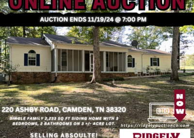 ONLINE ONLY AUCTION – ENDING 11/19/24 @ 7:00 PM – REAL ESTATE LOCATED @ 220 ASHBY ROAD, CAMDEN, TN – SELLING ABSOULTE! – NORMAN