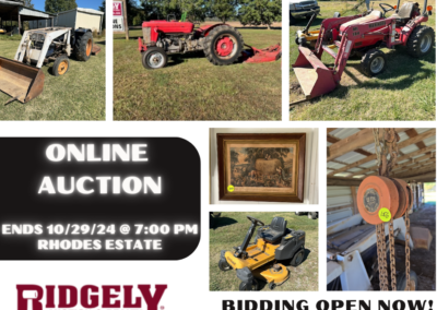 ONLINE ONLY – EQUIPMENT, TOOLS AND MORE – AUCTION ENDS OCTOBER 29, 2024 @ 7 PM – RHODES