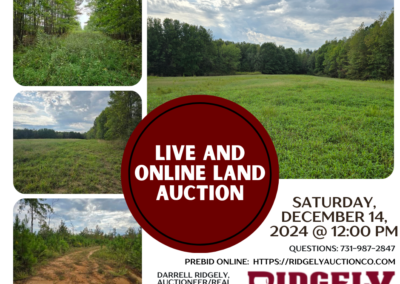 LIVE & ONLINE AUCTION 12/14/24 @ 12 PM – PREBIDDING OPEN NOW UNTIL 12/14/24 @ 11 AM – 1022 TN-22 ALT, MILLEDGEVILLE, TN 38332 – 146 ACRES IN 13 TRACTS