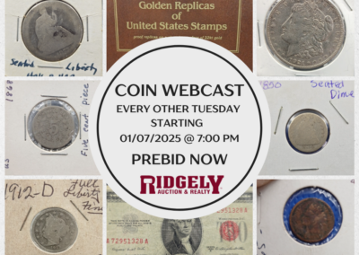 LIVE AUDIO COIN WEBCAST BEGINS 01/07/25 @ 7PM – PREBID NOW! PREBIDS WILL SHUT OFF 01/07/25 @ 6 PM