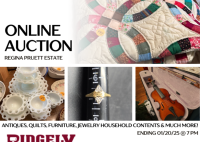 ONLINE ONLY AUCTION ENDS 01/20/25 @ 7 PM – ANTIQUES, QUILTS, FURNITURE, JEWELRY, HOUSEHOLD CONTENTS & MUCH MORE! – REGINA PRUETT ESTATE