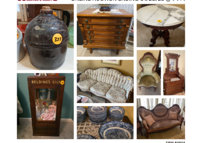 ONLINE ONLY AUCTION ENDS 01/28/25 @ 7 PM – ANTIQUE FURNITURE, GLASSWARE, MARTIN, TN SCRATCH JUG, GONE WITH THE WIND COLLECTABLES & MORE! – PENNY ESTATE