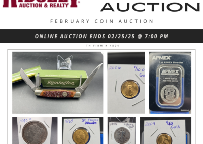 ONLINE ONLY AUCTION ENDS 02/25/25 @ 7 PM – GOLD, SILVER BARS, COINS, KNIVES & MORE! – FEBRUARY COINS