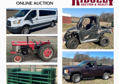 ONLINE ONLY AUCTION ENDS 03/31/25 @ 7 PM – WE’VE GOT A LITTLE BIT OF EVERYTHING! FORD PASSENGER VANS, FORD BOX TRUCKS, GMC TRUCK, MERCEDES CAR, TOYOTA TRUCK, CUB CADET SIDE BY SIDE, NEW HOLLAND, MASSEY FERGUSON, GATE PANELS, HUNTING BLIND & MORE!