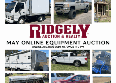 MAY ONLINE EQUIPMENT AUCTION ENDING 05/29/25 @ 7 PM – SIDE BY SIDES, REFRIGERATED BOX TRUCK, CAMPER, FORD F-150’s, FORD SUV, CHEVY SILVERADO, HUNTING BLINDS & MUCH MORE!
