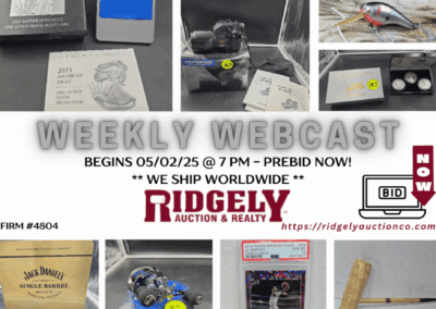 WEEKLY LIVE AUDIO WEBCAST BEGINS 05/02/25 @ 7 PM (PREBIDS WILL SHUT OFF 05/02/025 @ 6 PM) – PREBID NOW!