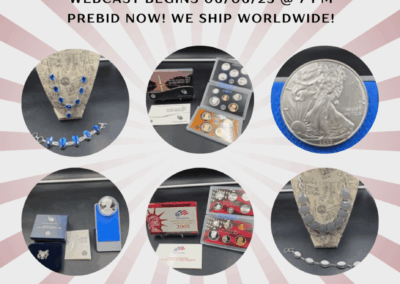 ONLINE ONLY WEBCAST BEGINS 06/06/25 @ 7 PM (PREBID NOW UNTIL 06/06/25 @ 6 PM) – JEWELRY & COINS – DON’T MISS OUT!