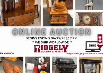 ONLINE ONLY AUCTION ENDS 06/25/25 @ 7 PM – MCCOY, ANTIQUE CLOCK’S, VINTAGE TOYS, JEWELRY, FURNITURE & MORE! – MARY MOORE ESTATE