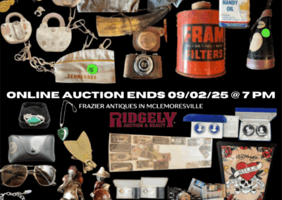 ONLINE ONLY AUCTION ENDS 09/02/25 @ 7 PM – FRAZIER ANTIQUES IN MCLEYMORESVILLE