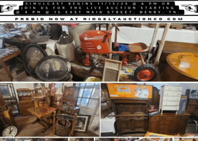 LIVE & ONLINE SIMULCAST 11/15/25 @ 6 PM – PREBIDS OPEN NOW AND WILL CLOSE 11/15/25 @ 5:00 PM – PINKLEY DOWNSIZING