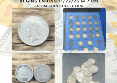 ONLINE ONLY AUCTION ENDS 11/22/25 @ 7 PM – TATUM COINS